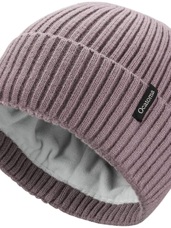 Accessories - Unisex Purple Warm Knit Winter Pull-On Cuffed Beanie Soft Classic Ski Skull Cap